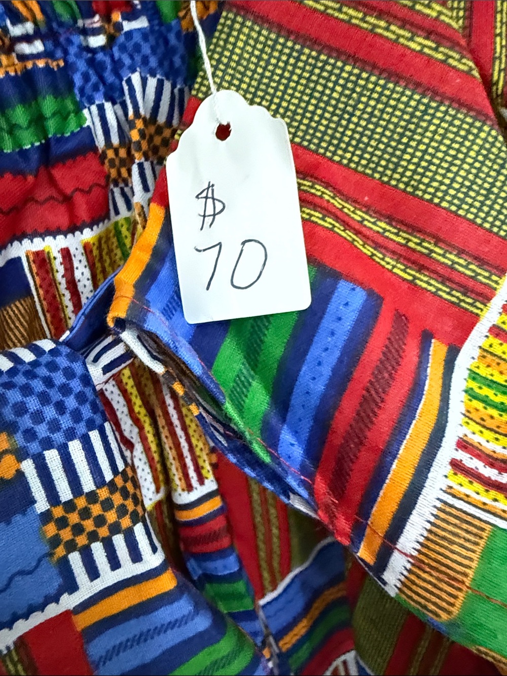 Blue and Orange Kente Maxi Skirt with pockets and Headwear - Picture 5 of 7